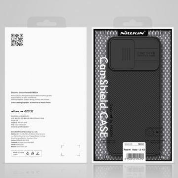 Чехол с защитной шторкой для камеры Nillkin CamShield для смартфона Xiaomi Redmi Note 12 4G, противоударный бампер, рифлёный пластик, шторка-слайдер для защиты камеры от механических воздействий, чёрный, синий, Киев, Київ