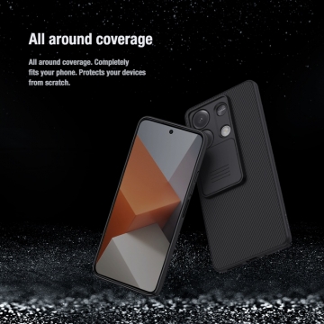Чехол с защитной шторкой для камеры Nillkin CamShield для смартфона Xiaomi Redmi Note 13 5G, противоударный бампер, рифлёный пластик, шторка-слайдер для защиты камеры от механических воздействий, чёрный, синий, Киев, Київ