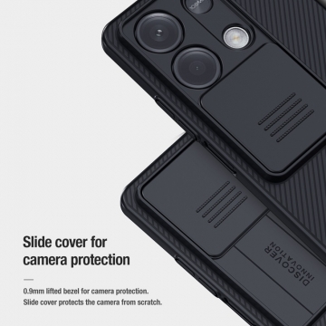 Чехол с защитной шторкой для камеры Nillkin CamShield для смартфона Xiaomi Redmi Note 13 5G, противоударный бампер, рифлёный пластик, шторка-слайдер для защиты камеры от механических воздействий, чёрный, синий, Киев, Київ