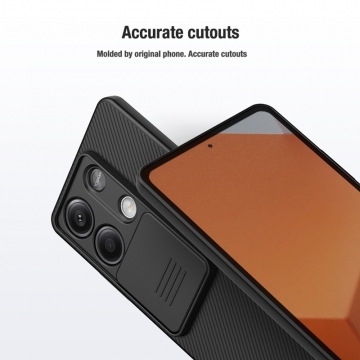 Чехол с защитной шторкой для камеры Nillkin CamShield для смартфона Xiaomi Redmi Note 13 5G, противоударный бампер, рифлёный пластик, шторка-слайдер для защиты камеры от механических воздействий, чёрный, синий, Киев, Київ