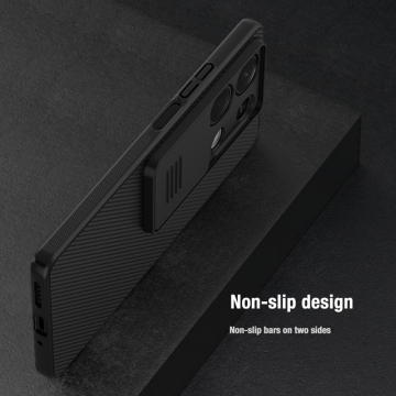 Чехол с защитной шторкой для камеры Nillkin CamShield для смартфона Xiaomi Redmi Note 13 5G, противоударный бампер, рифлёный пластик, шторка-слайдер для защиты камеры от механических воздействий, чёрный, синий, Киев, Київ