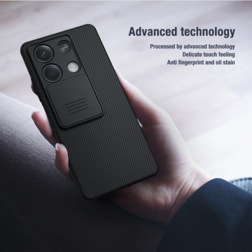 Чехол с защитной шторкой для камеры Nillkin CamShield для смартфона Xiaomi Redmi Note 13 5G, противоударный бампер, рифлёный пластик, шторка-слайдер для защиты камеры от механических воздействий, чёрный, синий, Киев, Київ