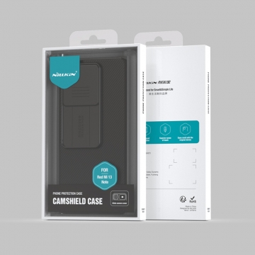 Чехол с защитной шторкой для камеры Nillkin CamShield для смартфона Xiaomi Redmi Note 13 5G, противоударный бампер, рифлёный пластик, шторка-слайдер для защиты камеры от механических воздействий, чёрный, синий, Киев, Київ