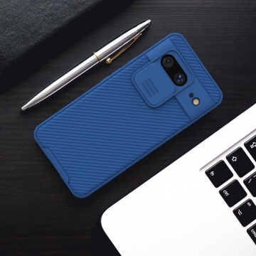 Чехол с защитной шторкой для камеры Nillkin CamShield Pro для смартфона Google Pixel 8, задняя панель из поликарбоната + рама из термополиуретана, дополнительная защита углов смартфона «воздушными подушками», шторка-слайдер для защиты камеры от механических воздействий, накладки на кнопки регулировки громкости, чёрный, синий, зелёный, Киев, Київ