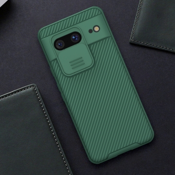 Чехол с защитной шторкой для камеры Nillkin CamShield Pro для смартфона Google Pixel 8, задняя панель из поликарбоната + рама из термополиуретана, дополнительная защита углов смартфона «воздушными подушками», шторка-слайдер для защиты камеры от механических воздействий, накладки на кнопки регулировки громкости, чёрный, синий, зелёный, Киев, Київ