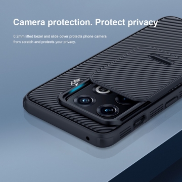 Чехол с защитной шторкой для камеры Nillkin CamShield Pro для смартфона OnePlus 10 Pro, задняя панель из поликарбоната + рама из термополиуретана, дополнительная защита углов смартфона «воздушными подушками», шторка-слайдер для защиты камеры от механических воздействий, накладки на кнопки регулировки громкости, чёрный, синий, зелёный, Киев, Київ