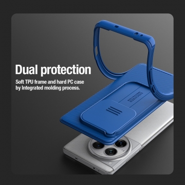 Чехол с защитной шторкой для камеры Nillkin CamShield Pro для смартфона OnePlus 12, задняя панель из поликарбоната + рама из термополиуретана, дополнительная защита углов смартфона «воздушными подушками», шторка-слайдер для защиты камеры от механических воздействий, накладки на кнопки регулировки громкости, чёрный, синий, зелёный, Киев, Київ