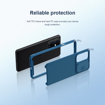 Чехол с защитной шторкой для камеры Nillkin CamShield Pro для смартфона OnePlus 9 Pro, задняя панель из поликарбоната + рама из термополиуретана, дополнительная защита углов смартфона «воздушными подушками», шторка-слайдер для защиты камеры от механических воздействий, накладки на кнопки регулировки громкости, чёрный, синий, зелёный, Киев, Київ