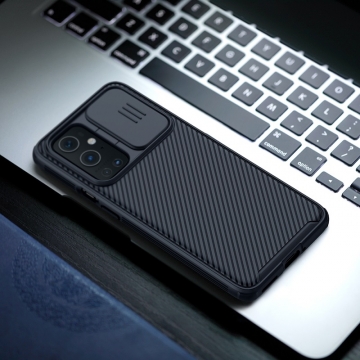 Чехол с защитной шторкой для камеры Nillkin CamShield Pro для смартфона OnePlus 9 Pro, задняя панель из поликарбоната + рама из термополиуретана, дополнительная защита углов смартфона «воздушными подушками», шторка-слайдер для защиты камеры от механических воздействий, накладки на кнопки регулировки громкости, чёрный, синий, зелёный, Киев, Київ