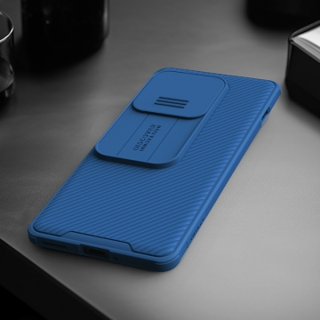 Чехол с защитной шторкой для камеры Nillkin CamShield Pro для смартфона OnePlus Ace 2 Pro, задняя панель из поликарбоната + рама из термополиуретана, дополнительная защита углов смартфона «воздушными подушками», шторка-слайдер для защиты камеры от механических воздействий, накладки на кнопки регулировки громкости, чёрный, синий, зелёный, Киев, Київ