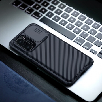 Чехол с защитной шторкой для камеры Nillkin CamShield Pro для смартфона Xiaomi Poco F3 / Xiaomi Redmi K40 / Xiaomi Redmi K40 Pro / Xiaomi Mi 11i, задняя панель из поликарбоната + рама из термополиуретана, дополнительная защита углов смартфона «воздушными подушками», шторка-слайдер для защиты камеры от механических воздействий, накладки на кнопки регулировки громкости, чёрный, синий, зелёный, Киев, Київ