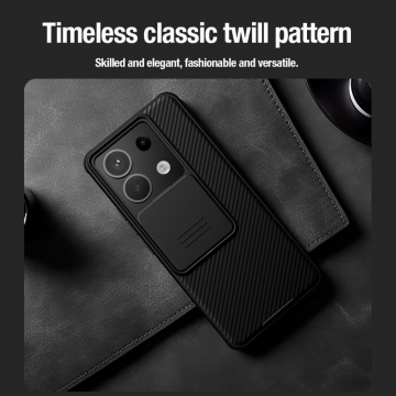 Чехол с защитной шторкой для камеры Nillkin CamShield Pro для смартфона Xiaomi Redmi Note 13 Pro 5G / Xiaomi Poco X6, задняя панель из поликарбоната + рама из термополиуретана, дополнительная защита углов смартфона «воздушными подушками», шторка-слайдер для защиты камеры от механических воздействий, накладки на кнопки регулировки громкости, чёрный, синий, зелёный, Киев, Київ