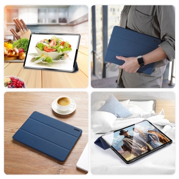 Чохол-книжка Dux Ducis (серія Domo) для планшета Xiaomi Poco Pad / Xiaomi Redmi Pad Pro, горизонтальний фліп, штучна шкіра, термополіуретан, ПВХ, мікрофайбер, захист кутів планшета «повітряними подушками», магнітне тримання чохла в закритому стані, смарт-чохол (екран вмикається при відкритті чохла і вимикається при закритті), 2 режими складання чохла, металевий шильд «Dux Ducis» на лицьовому боці, чорний, синій, рожевий, Київ, Киев