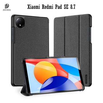 Чохол-книжка Dux Ducis (серія Domo) для планшета Xiaomi Redmi Pad SE 8.7, горизонтальний фліп, штучна шкіра, термополіуретан, ПВХ, мікрофайбер, захист кутів планшета «повітряними подушками», магнітне тримання чохла в закритому стані, смарт-чохол (екран вмикається при відкритті чохла і вимикається при закритті), 2 режими складання чохла, металевий шильд «Dux Ducis» на лицьовому боці, чорний, синій, рожевий, Київ, Киев