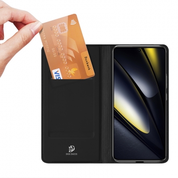 Чехол-книжка Dux Ducis Skin Pro для смартфона Xiaomi Poco F6 / Xiaomi Redmi Turbo 3, горизонтальный флип, искусственная кожа, накладка из термополиуретана, встроенные магниты для фиксации чехла в закрытом и открытом состоянии, отделение для платёжных карт / визиток, возможность трансформации чехла в подставку для просмотра видео, чёрный, синий, золотой, розовый, Киев, Київ
