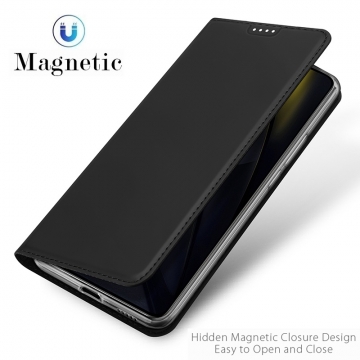 Чехол-книжка Dux Ducis Skin Pro для смартфона Xiaomi Poco F6 / Xiaomi Redmi Turbo 3, горизонтальный флип, искусственная кожа, накладка из термополиуретана, встроенные магниты для фиксации чехла в закрытом и открытом состоянии, отделение для платёжных карт / визиток, возможность трансформации чехла в подставку для просмотра видео, чёрный, синий, золотой, розовый, Киев, Київ