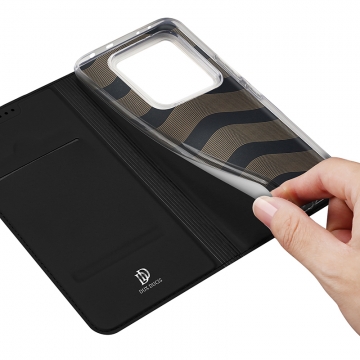 Чехол-книжка Dux Ducis Skin Pro для смартфона Xiaomi Poco M7 Pro 5G, горизонтальный флип, искусственная кожа, накладка из термополиуретана, встроенные магниты для фиксации чехла в закрытом и открытом состоянии, отделение для платёжных карт / визиток, возможность трансформации чехла в подставку для просмотра видео, чёрный, синий, золотой, розовый, Киев, Київ