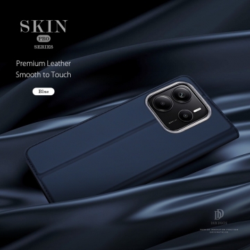 Чехол-книжка Dux Ducis Skin Pro для смартфона Xiaomi Redmi Note 14 5G / Poco M7 Pro 5G, горизонтальный флип, искусственная кожа, накладка из термополиуретана, встроенные магниты для фиксации чехла в закрытом и открытом состоянии, отделение для платёжных карт / визиток, возможность трансформации чехла в подставку для просмотра видео, чёрный, синий, золотой, розовый, Киев, Київ
