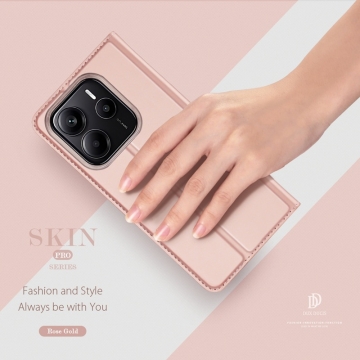Чехол-книжка Dux Ducis Skin Pro для смартфона Xiaomi Redmi Note 14 5G / Poco M7 Pro 5G, горизонтальный флип, искусственная кожа, накладка из термополиуретана, встроенные магниты для фиксации чехла в закрытом и открытом состоянии, отделение для платёжных карт / визиток, возможность трансформации чехла в подставку для просмотра видео, чёрный, синий, золотой, розовый, Киев, Київ