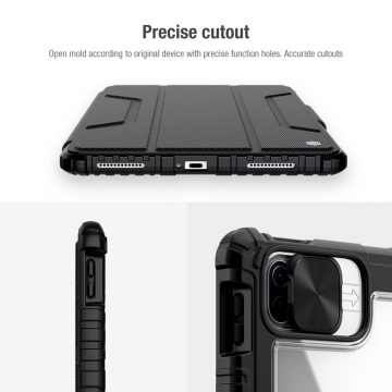 Чохол-книжка Nillkin Bumper Leather Case Pro для Xiaomi Pad 5 / Xiaomi Pad 5 Pro, горизонтальний фліп, передня панель зі штучної шкіри, задня панель з полікарбоната, рама з термополіуретана, додатковий захист кутів планшета «повітряними подушками», металева шторка-слайдер для захисту камери, магнітна защіпка для фіксації чохла в закритому стані, смарт-чохол (екран вмикається при відкритті чохла і вимикається при закритті), відділення для зберігання стилуса, чорний, Київ, Киев