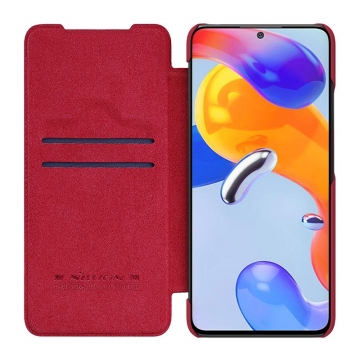 Чохол-книжка Nillkin (серія QIN Pro) для Xiaomi Redmi Note 11 Pro / Xiaomi Redmi Note 11 Pro 5G / Xiaomi Redmi Note 11E Pro (China), горизонтальный фліп, штучна шкіра, шторка-слайдер для захисту камеры від механічного впливу, відділення для платіжних карт / візитівок, металевий шильд Nillkin на лицьовому боці, чорний, коричневий, червоний, Київ, Киев