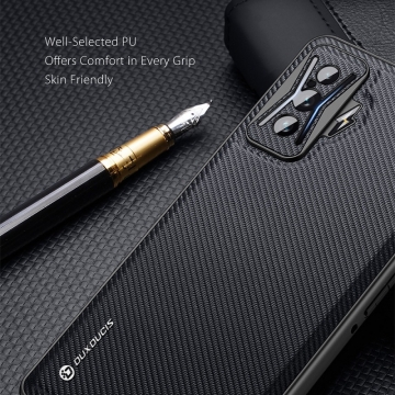 Чехол-накладка Dux Ducis (серия Fino) для смартфона Xiaomi Poco F4 GT / Xiaomi Redmi K50 Gaming, поликарбонат, ПВХ, нейлоновое волокно, рама из термополиуретана, накладка для защиты блока камер, накладки на кнопки регулировки громкости, двойное отверстие для крепления ремешка, логотип «Dux Ducis», чёрный, синий, зелёный, фабричная упаковка, Киев, Київ