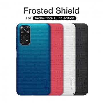 Чехол-накладка Nillkin Super Frosted Shield для смартфона Xiaomi Redmi Note 11, противоударный бампер, рифлёный пластик, накладки на кнопки регулировки громкости, чёрный, белый, золотой, красный, сапфирово-синий (Sapphire Blue), сине-зелёный (Peacock Blue), подставка для просмотра видео, Киев