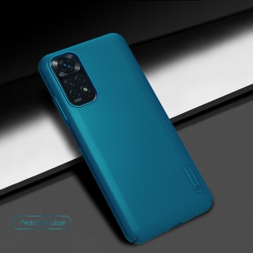 Чехол-накладка Nillkin Super Frosted Shield для смартфона Xiaomi Redmi Note 11, противоударный бампер, рифлёный пластик, накладки на кнопки регулировки громкости, чёрный, белый, золотой, красный, сапфирово-синий (Sapphire Blue), сине-зелёный (Peacock Blue), подставка для просмотра видео, Киев