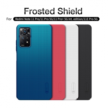 Чехол-накладка Nillkin Super Frosted Shield для смартфона Xiaomi Redmi Note 11 Pro / Xiaomi Redmi Note 11 Pro 5G / Xiaomi Redmi Note 11E Pro (China), противоударный бампер, рифлёный пластик, накладки на кнопки регулировки громкости, чёрный, белый, золотой, красный, сапфирово-синий (Sapphire Blue), сине-зелёный (Peacock Blue), подставка для просмотра видео, Киев