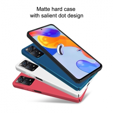 Чехол-накладка Nillkin Super Frosted Shield для смартфона Xiaomi Redmi Note 11 Pro / Xiaomi Redmi Note 11 Pro 5G / Xiaomi Redmi Note 11E Pro (China), противоударный бампер, рифлёный пластик, накладки на кнопки регулировки громкости, чёрный, белый, золотой, красный, сапфирово-синий (Sapphire Blue), сине-зелёный (Peacock Blue), подставка для просмотра видео, Киев