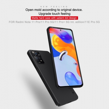 Чехол-накладка Nillkin Super Frosted Shield для смартфона Xiaomi Redmi Note 11 Pro / Xiaomi Redmi Note 11 Pro 5G / Xiaomi Redmi Note 11E Pro (China), противоударный бампер, рифлёный пластик, накладки на кнопки регулировки громкости, чёрный, белый, золотой, красный, сапфирово-синий (Sapphire Blue), сине-зелёный (Peacock Blue), подставка для просмотра видео, Киев