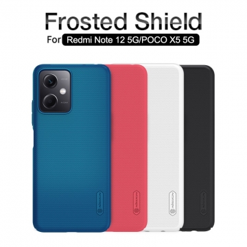 Чехол-накладка Nillkin Super Frosted Shield для смартфона Xiaomi Redmi Note 12 5G / Xiaomi Poco X5 5G, противоударный бампер, рифлёный пластик, накладки на кнопки регулировки громкости, чёрный, белый, золотой, красный, сапфирово-синий (Sapphire Blue), сине-зелёный (Peacock Blue), Киев, Київ