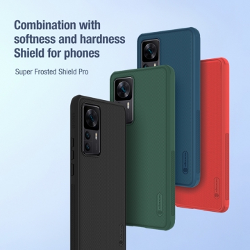 Чохол-накладка Nillkin Super Frosted Shield Pro для смартфона Xiaomi 12T / Xiaomi Redmi K50 Ultra, задня панель з полікарбоната + рама з термополіуретана, поєднання жорсткості з гнучкістю, додатковий захист кутів смартфона кутовими бамперами, накладки на кнопки живлення й регулювання гучності, чорний, синій, зелений, червоний, Київ, Киев