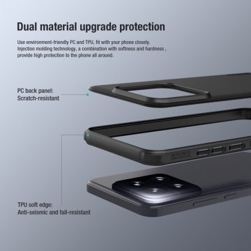 Чохол-накладка Nillkin Super Frosted Shield Pro для смартфона Xiaomi 14, задня панель з полікарбоната + рама з термополіуретана, поєднання жорсткості з гнучкістю, додатковий захист кутів смартфона кутовими бамперами, накладки на кнопки живлення й регулювання гучності, чорний, синій, зелений, червоний, Київ, Киев