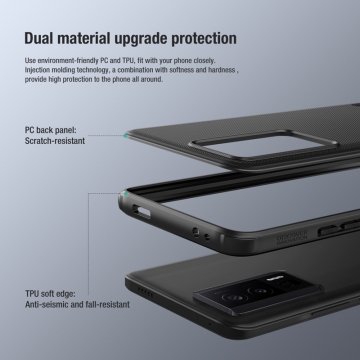 Чохол-накладка Nillkin Super Frosted Shield Pro для смартфона Xiaomi Poco F5 Pro / Xiaomi Redmi K60 / Xiaomi Redmi K60 Pro, задня панель з полікарбоната + рама з термополіуретана, поєднання жорсткості з гнучкістю, додатковий захист кутів смартфона кутовими бамперами, накладки на кнопки живлення й регулювання гучності, чорний, синій, зелений, червоний, Київ, Киев