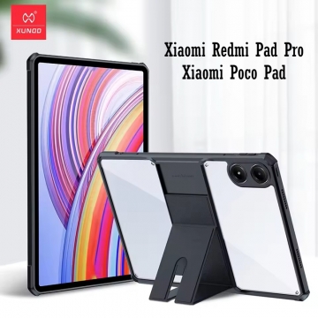 Чохол-накладка XUNDD (серія Beetle) для планшета Xiaomi Poco Pad / Xiaomi Redmi Pad Pro, задня панель з пластика (акрил), рама з термополіуретана, захист кутів смартфона «повітряними подушками», накладка для захисту блока камер, накладка на кнопки живлення та регулювання гучності, розкладна підставка для перегляду відео (фіксується магнітами), Київ, Киев