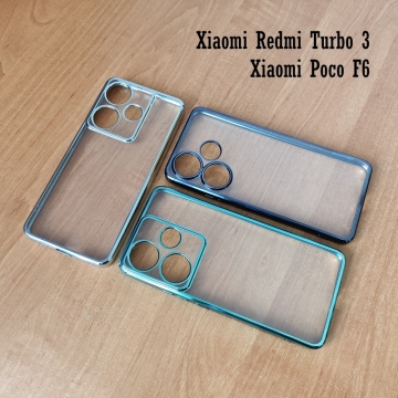 Чохол-накладка з кольоровим покриттям для Xiaomi Poco F6 / Xiaomi Redmi Turbo 3, прозорий термополіуретан, виділені кольором рама і блок камер, додатковий захист кутів смартфона «повітряними подушками», накладка на кнопки регулювання гучності, Київ, Киев