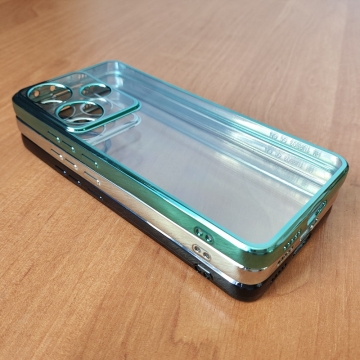 Чохол-накладка з кольоровим покриттям для Xiaomi Poco F6 / Xiaomi Redmi Turbo 3, прозорий термополіуретан, виділені кольором рама і блок камер, додатковий захист кутів смартфона «повітряними подушками», накладка на кнопки регулювання гучності, Київ, Киев