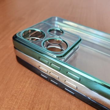 Чохол-накладка з кольоровим покриттям для Xiaomi Poco F6 / Xiaomi Redmi Turbo 3, прозорий термополіуретан, виділені кольором рама і блок камер, додатковий захист кутів смартфона «повітряними подушками», накладка на кнопки регулювання гучності, Київ, Киев