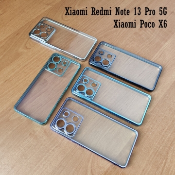 Чохол-накладка з кольоровим покриттям для Xiaomi Redmi Note 13 Pro 5G / Xiaomi Poco X6, прозорий термополіуретан, виділені кольором рама і блок камер, додатковий захист кутів смартфона «повітряними подушками», накладка на кнопки регулювання гучності, Київ, Киев
