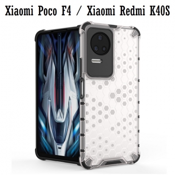 Чехол-накладка с рисунком в виде сот для смартфона Xiaomi Poco F4 / Xiaomi Redmi K40S, противоударный бампер, задняя панель из поликарбоната, рама из термополиуретана, сочетание жёсткости с гибкостью, дополнительная защита углов смартфона «воздушными подушками», накладка на кнопки регулировки громкости, чёрный + прозрачный, чёрный + серый, чёрный + красный, чёрный + синий, чёрный + зелёный, Киев, Київ