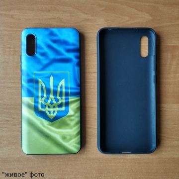 Чохол-накладка з прапором / гербом України для Xiaomi Redmi 9A, чехол с флагом / гербом Украины, противоударный бампер, Слава Україні, термополіуретан, зображення прапора / герба України, стійкість до подряпин, накладки на кнопки регулювання гучності, подвійний отвір для кріплення ремінця, чорный з малюнком, Київ Киев