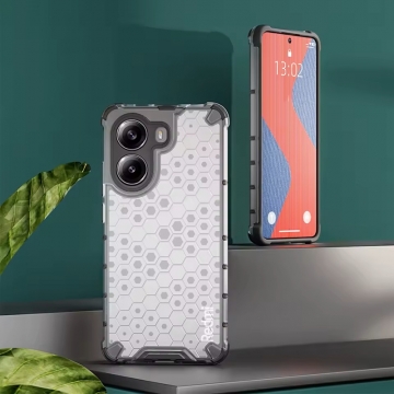 Чехол-накладка с рисунком в виде сот для смартфона Xiaomi Poco X7 Pro / Xiaomi Redmi Turbo 4, противоударный бампер, задняя панель из поликарбоната, рама из термополиуретана, сочетание жёсткости с гибкостью, дополнительная защита углов смартфона «воздушными подушками», накладка на кнопки регулировки громкости, чёрный + прозрачный, чёрный + серый, чёрный + красный, чёрный + синий, чёрный + зелёный, Киев, Київ