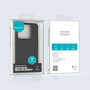 Чохол-накладка з вбудованим магнітом Nillkin Super Frosted Shield Pro Magnetic для смартфона Xiaomi 14, MagSafe, задня панель з полікарбоната, рама з термополіуретана, захист кутів смартфона «повітряними подушками», накладки на кнопки живлення й регулювання гучності, вбудоване магнітне кільце з 36-х неодимових магнітів N52, подвійний отвір для кріплення ремінця, Київ, Киев