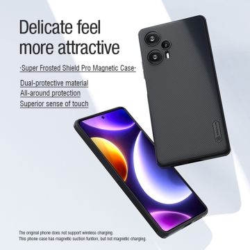Чохол-накладка з вбудованим магнітом Nillkin Super Frosted Shield Pro Magnetic для смартфона Xiaomi Poco F5 / Xiaomi Redmi Note 12 Turbo, MagSafe, задня панель з полікарбоната, рама з термополіуретана, захист кутів смартфона «повітряними подушками», накладки на кнопки живлення й регулювання гучності, вбудоване магнітне кільце з 36-х неодимових магнітів N52, подвійний отвір для кріплення ремінця, Київ, Киев