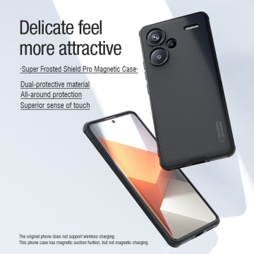 Чохол-накладка з вбудованим магнітом Nillkin Super Frosted Shield Pro Magnetic для смартфона Xiaomi Redmi Note 13 Pro+, MagSafe, задня панель з полікарбоната, рама з термополіуретана, захист кутів смартфона «повітряними подушками», накладки на кнопки живлення й регулювання гучності, вбудоване магнітне кільце з 36-х неодимових магнітів N52, подвійний отвір для кріплення ремінця, Київ, Киев