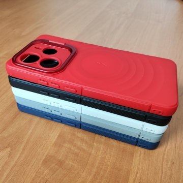 Чохол-накладка з відкидною підставкою для Xiaomi Redmi Note 14 5G, термополіуретан із м'якою підкладкою (флок), алюміній, текстура у вигляді концентричних кіл, відкидна алюмінієва рама блоку камер, підставка для перегляду відео, накладки на кнопки живлення та регулювання гучності, подвійний отвір для кріплення ремінця, Київ, Киев