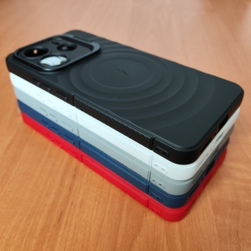 Чохол-накладка з відкидною підставкою для Xiaomi Redmi Note 14 5G, термополіуретан із м'якою підкладкою (флок), алюміній, текстура у вигляді концентричних кіл, відкидна алюмінієва рама блоку камер, підставка для перегляду відео, накладки на кнопки живлення та регулювання гучності, подвійний отвір для кріплення ремінця, Київ, Киев