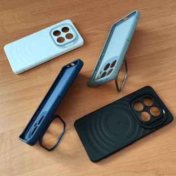 Чохол-накладка з відкидною підставкою для Xiaomi Redmi Note 14 Pro 5G / Xiaomi Poco X7, термополіуретан із м'якою підкладкою (флок), алюміній, текстура у вигляді концентричних кіл, відкидна алюмінієва рама блоку камер, підставка для перегляду відео, накладки на кнопки живлення та регулювання гучності, подвійний отвір для кріплення ремінця, Київ, Киев
