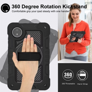 Чохол-накладка з висувною підставкою і ременем для Xiaomi Redmi Pad SE 8.7, полікарбонат + термополіуретан, чохол складається з трьох частин, захист кутів планшета «повітряними подушками», висувна підставка на платформі, яка обертається на 360 градусів, знімний ремінь із застібкою Velcro (липучка), знімний ремінь з регульованою довжиною для носіння на плечі, отвори на задній панелі для додаткового охолодження, вбудована протипилова заглушка для зарядного роз'єма, Київ, Киев